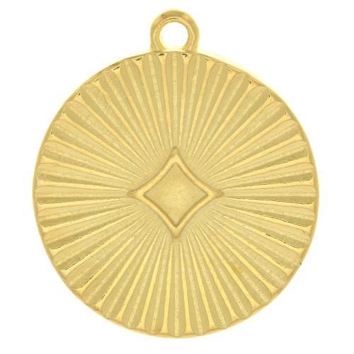 Breloque médaille effet plissé 20 mm - Doré à l'or fin x1