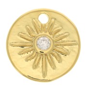 Breloque ronde avec étoile du nord et Oxyde de Zirconium 10 mm - Doré - Crystal x1