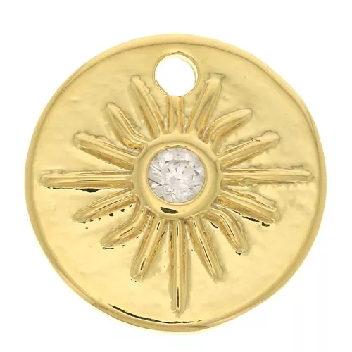 Breloque ronde avec étoile du nord et Oxyde de Zirconium 10 mm - Doré - Crystal x1
