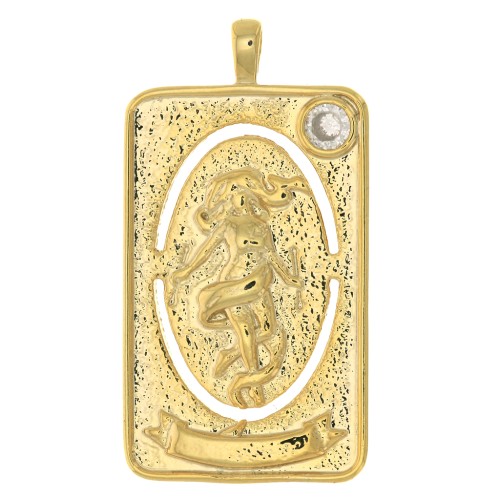 Pendentif carte de tarot - Le monde - avec oxyde de Zirconium 34x18 mm - Doré x1