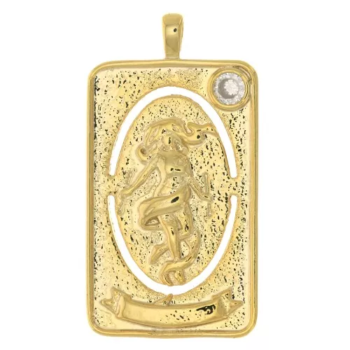 Pendentif carte de tarot - Le monde - avec oxyde de Zirconium 34x18 mm - Doré x1