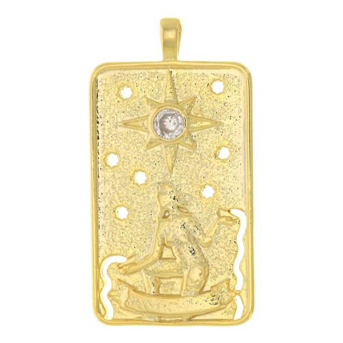Pendentif carte de tarot - L'étoile - avec oxyde de Zirconium 34x18 mm - Doré x1