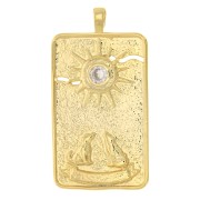 Pendentif carte de tarot - La lune - avec oxyde de Zirconium  34x18 mm - Doré - Crystal x1|raw }}