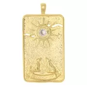 Pendentif carte de tarot - La lune - avec oxyde de Zirconium  34x18 mm - Doré - Crystal x1