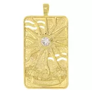 Pendentif carte de tarot - Le soleil - avec oxyde de Zirconium  34x18 mm - Doré - Crystal x1