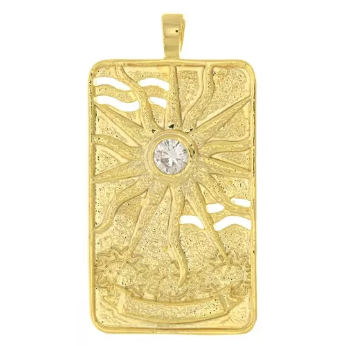 Pendentif carte de tarot - Le soleil - avec oxyde de Zirconium  34x18 mm - Doré - Crystal x1