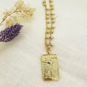 Pendentif carte de tarot - Le soleil - avec oxyde de Zirconium  34x18 mm - Doré - Crystal x1