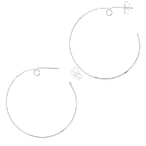 Créoles larges - fil demi-jonc 43 mm avec anneau ouvert - Argenté x2