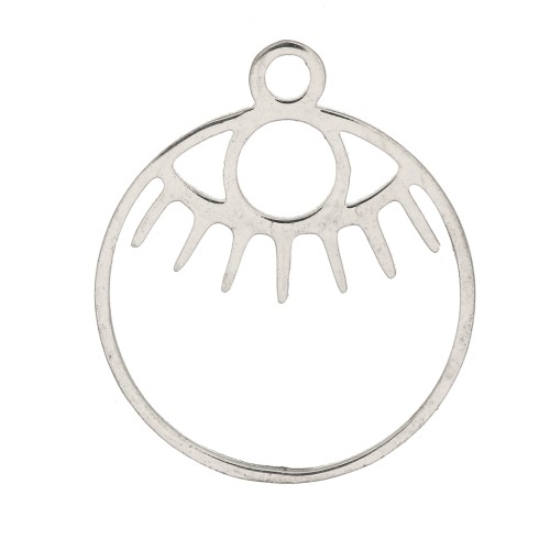 Breloque ronde évidée motif oeil 17x14 mm - Acier inoxydable x1