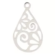 Pendentif goutte évidé motif arabesques 22x13 mm - Acier inoxydable x1