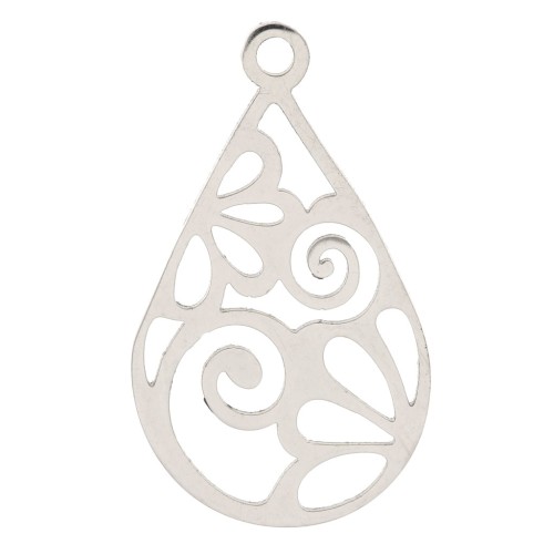 Pendentif goutte évidé motif arabesques 22x13 mm - Acier inoxydable x1