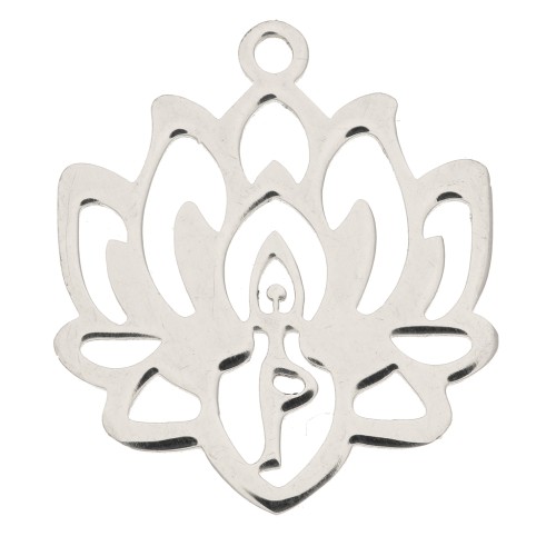 Pendentif fleur de lotus évidé 21x19 mm - Acier inoxydable x1