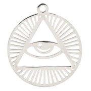 Pendentif rond ajouré motif triangle et oeil 22x20 mm - Acier inoxydable x1