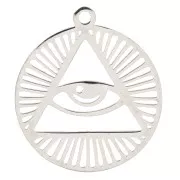 Pendentif rond ajouré motif triangle et oeil 22x20 mm - Acier inoxydable x1