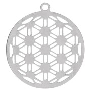 Pendentif rond ajouré motif fleur de vie 22x20 mm - Acier inoxydable 316L x1