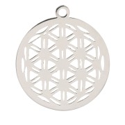 Pendentif rond ajouré motif fleur de vie 22x20 mm - Acier inoxydable x1