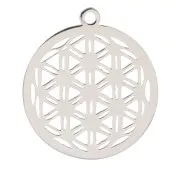 Pendentif rond ajouré motif fleur de vie 22x20 mm - Acier inoxydable x1