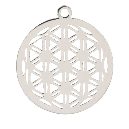 Pendentif rond ajouré motif fleur de vie 22x20 mm - Acier inoxydable x1