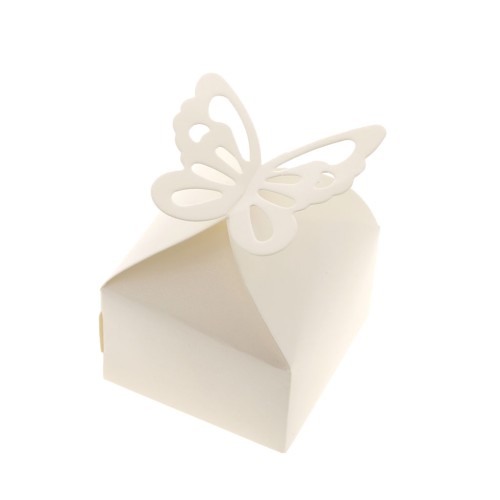 Boîte cadeau papillon à monter soi-même 6x6x4 cm - Ecru pailleté x5