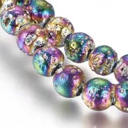Perles Rondes galvanisées 4 mm en Pierre de Lave - Irisé x20