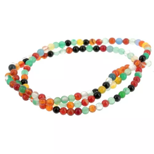 Perles Rondes 3 mm pierre gemme Agate teintée - Multicolore x37cm