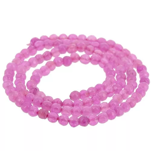 Perles Rondes facettées 3 mm pierre gemme Agate teintée - Magenta x36cm