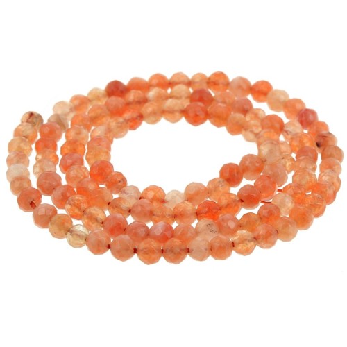 Perles Rondes facettées 3.5 mm pierre gemme Agate - Orange x37cm