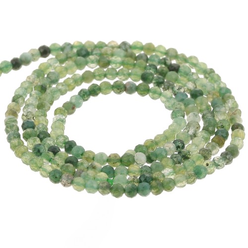 Perles Rondes facettées 2 mm pierre gemme - Agate Verte x39cm