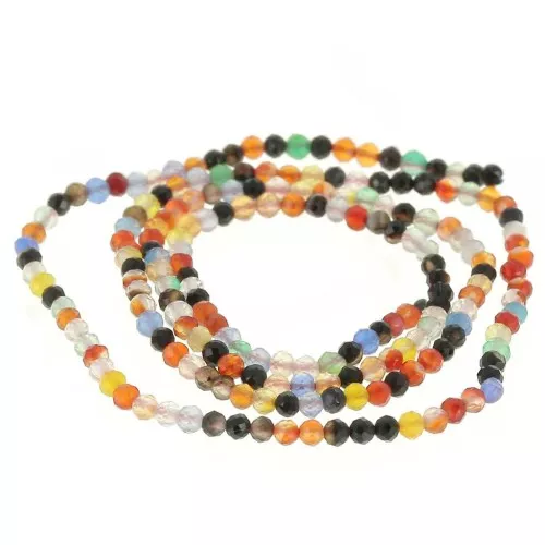 Perles Rondes facettées 2 mm pierre gemme Agate teintée - Multicolore x38cm