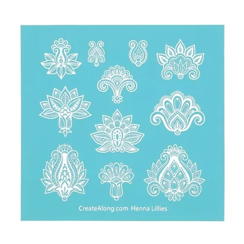 Silk Screen pour Pâte polymère 121x125 mm - Motif Henna Lillies x1