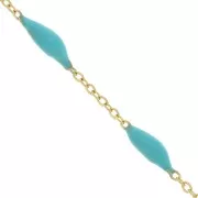 Chaîne maille Forçat - résine époxy 2.6 mm - Turquoise - Acier inox 304 doré x90cm