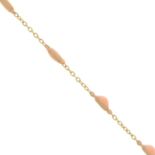 Chaîne maille Forçat - résine époxy 2.6 mm - Saumon - Acier inox 304 doré x90cm