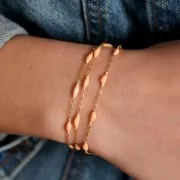 Chaîne maille Forçat - résine époxy 2.6 mm - Saumon - Acier inox 304 doré x90cm