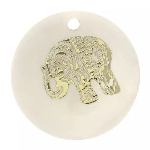 Sequin rond 16 mm en nacre et motif éléphant résiné - Doré x1