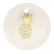 Sequin rond 16 mm en nacre et motif ananas résiné - Doré x1