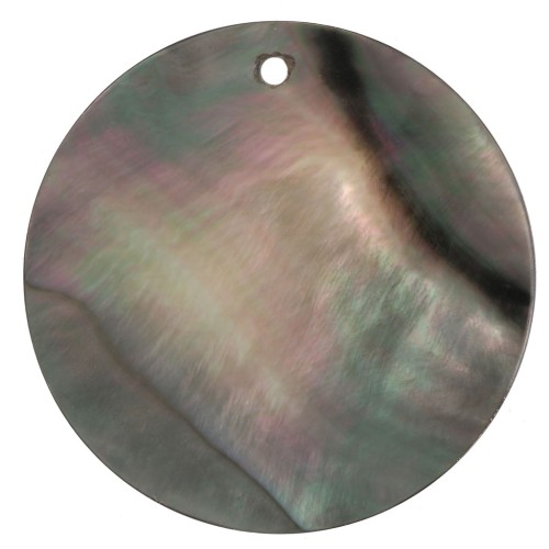 Pendentif rond 40 mm en nacre - Gris irisé x1