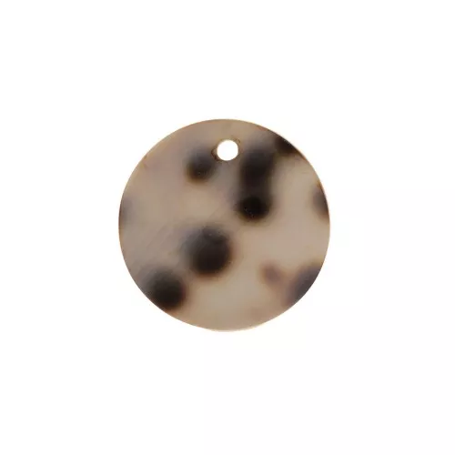Sequin rond 15 mm imprimé léopard en nacre - Marron - Noir x1