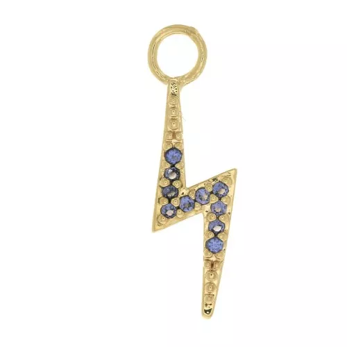 Breloque éclair avec oxydes de zirconium 19x5 mm - Bleu - Plaqué Or 3 microns x1
