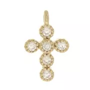 Breloque croix avec oxydes de zirconium 11x7 mm - Crystal - Plaqué Or 3 microns x1