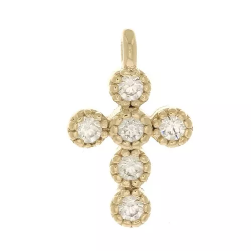 Breloque croix avec oxydes de zirconium 11x7 mm - Crystal - Plaqué Or 3 microns x1