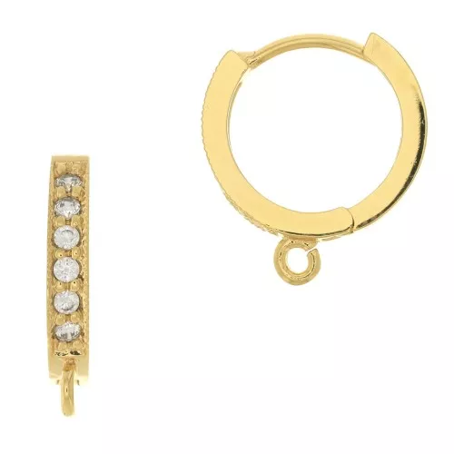 Dormeuses créoles avec oxydes de zirconium - 12 mm - Crystal - Doré à l'Or Fin x2