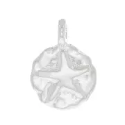 Breloque ronde irrégulière motif étoile de mer 9 mm - Placage Argent fin x1