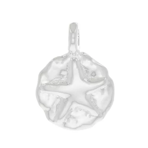 Breloque ronde irrégulière motif étoile de mer 9 mm - Placage Argent fin x1