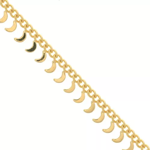 Chaîne maille Rombo avec petites lunes 6.75 mm - Doré à l'or fin x50cm