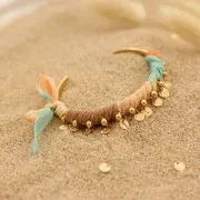 Ruban de soie 10 mm - Tie and dye - Bleu clair - Marron - Orange x85cm