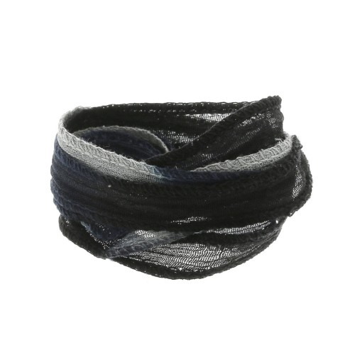 Ruban de soie 10 mm - Tie and dye - Noir - Gris - Bleu foncé x85cm