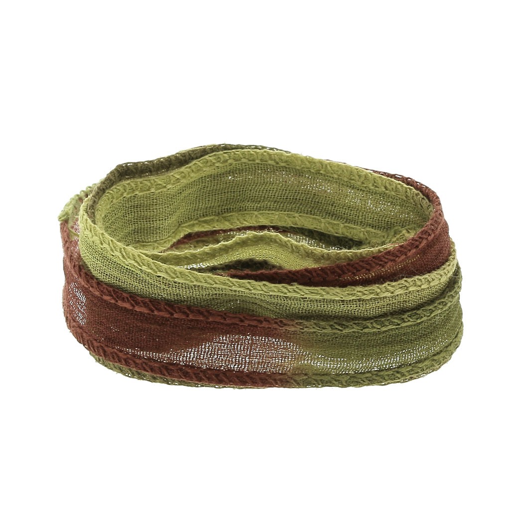 Collier Ruban En Soie Sauvage Bourrette - Vert Clair Turquoise - 85x2 Cm - Neuf - Fait Main