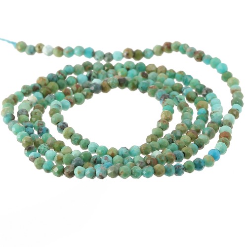 Perles rondes facettées 2 mm pierre gemme  - Turquoise naturelle x40cm