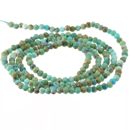 Perles rondes facettées 2 mm pierre gemme  - Turquoise naturelle x40cm