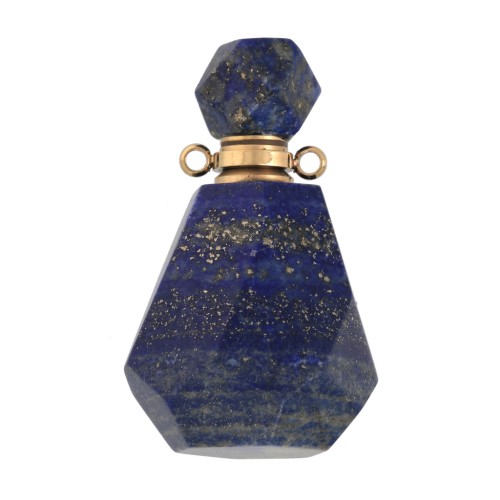Flacon de parfum pendentif en pierre gemme 36x20mm Lapis lazuli Acier inox doré x1